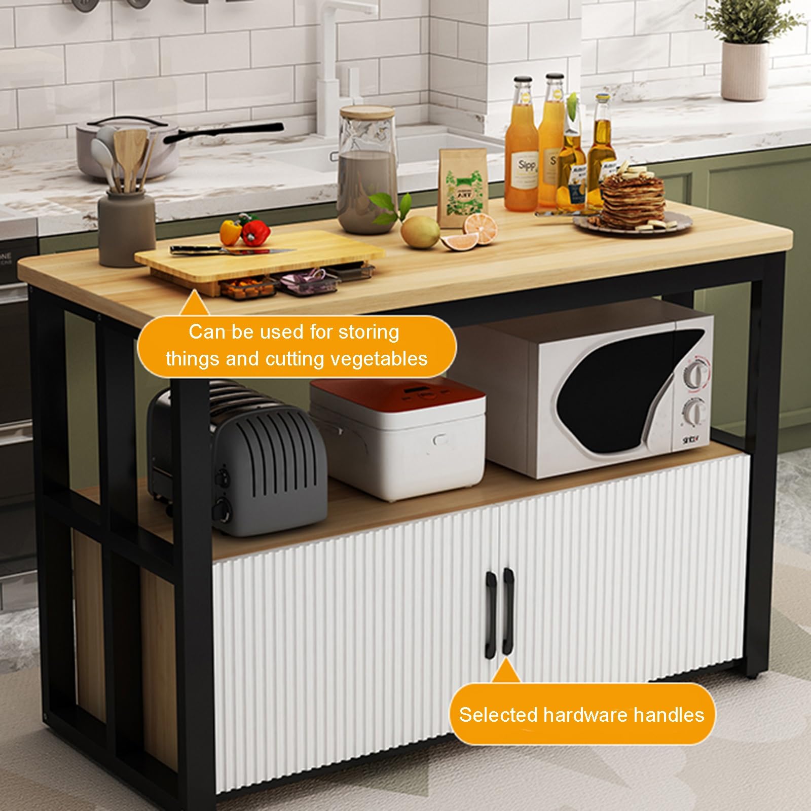 Scaffale da cucina multistrato con mobiletto per forno a microonde, versatile tavolo per frutta e verdura (nero moderno)
