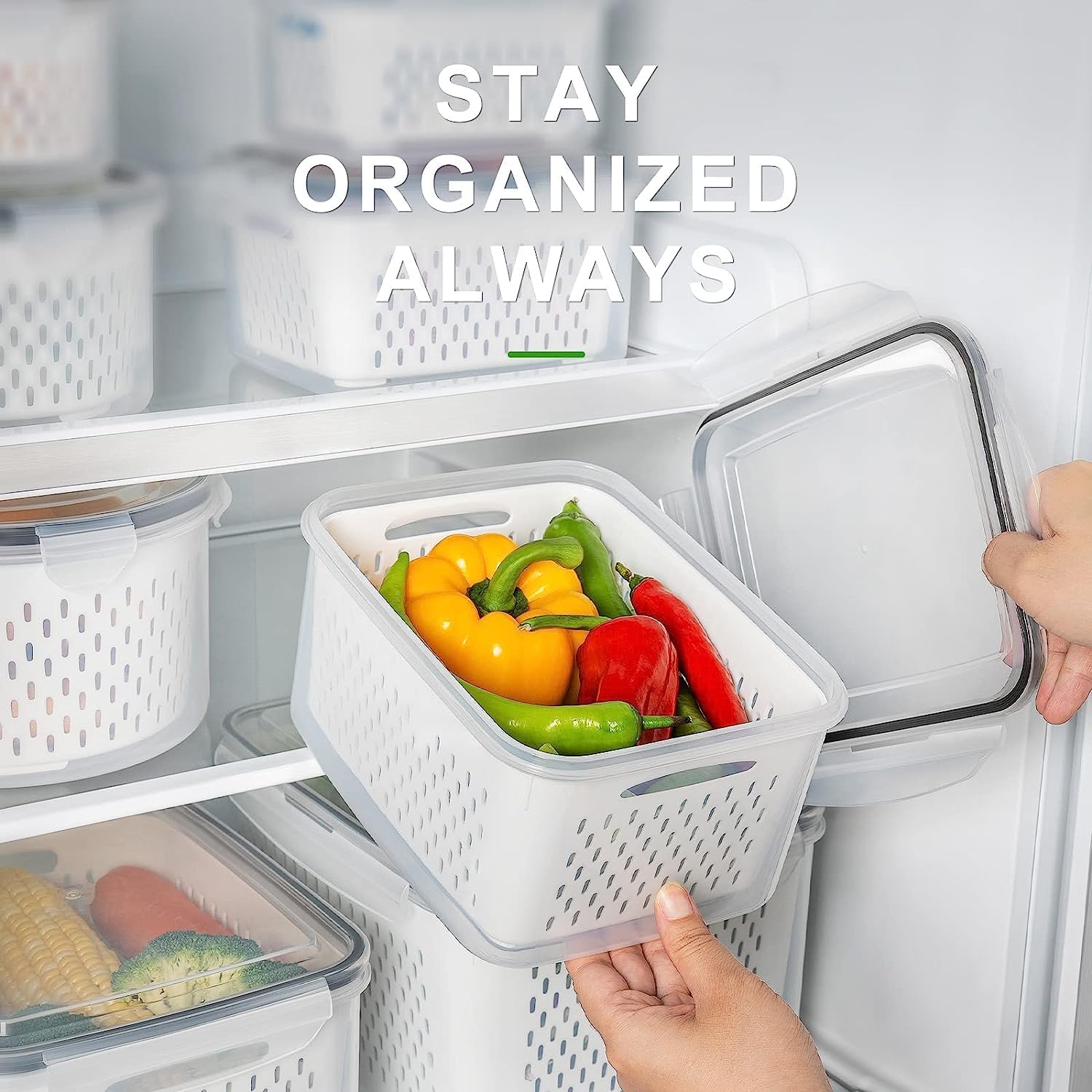Freshmage Fruit Storage Containers for Fridge with Removable Colander, Airtight Food Storage Container, Dishwasher Safe Produce Saver for Refrigerator, Keep Berry Fruit Fresh Longer 4 pcs Small Clear - Image 6