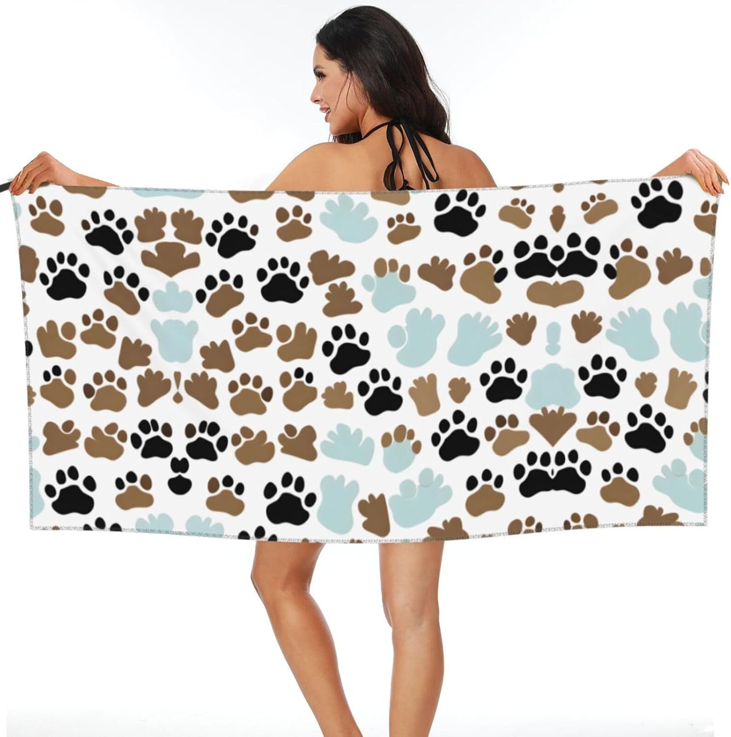 Dog Bones Paw Prints Quick Drying Bath Towel,Microfibre Soft Large Bath Towel,Highly Absorbent Dry Quickly Bath Sheet