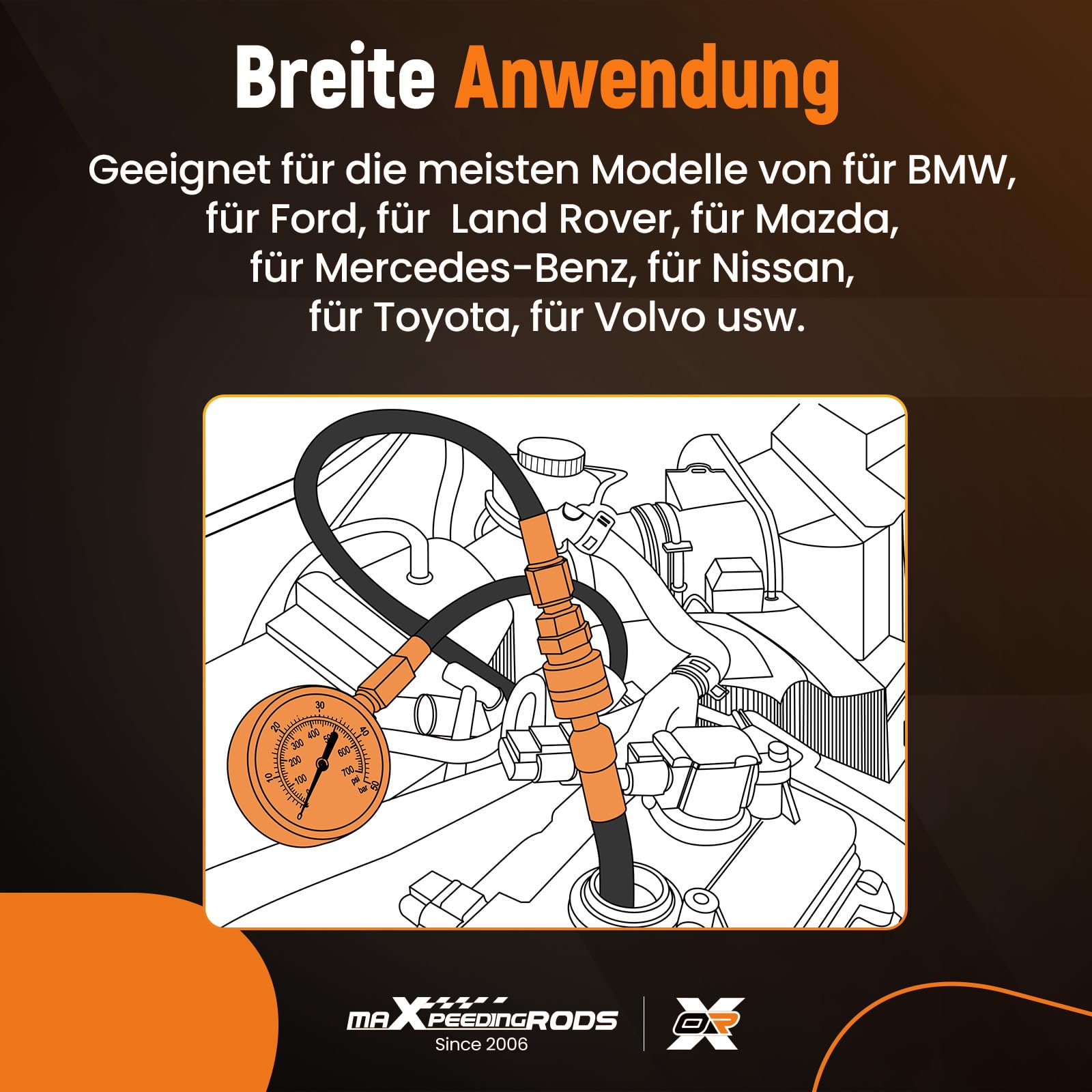 maXpeedingrods 46tlg Kompressionstester Druckverlustprüfer für Benzin und Dieselmotoren PKW LKW, für TESTER DIESEL BENZIN Dieselmotoren Glühkerzenadapter Motoren Prüfer, 50 Bar M10 M.12 M14 M.18