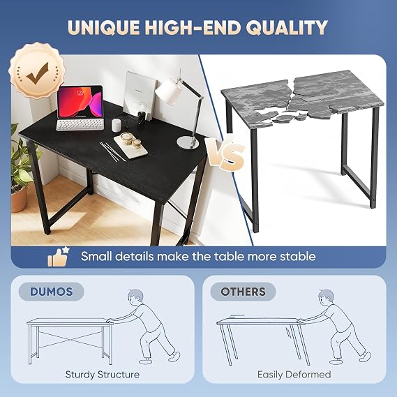 DUMOS 32 Inch Small Computer Desk, Gaming Desks for Home Office Bedroom | Modern Study Writing Work Table, Craft PC Desk Simple Workstation with Reinforcement Structure, Black