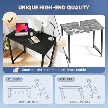 DUMOS 32 Inch Small Computer Desk, Gaming Desks for Home Office Bedroom | Modern Study Writing Work Table, Craft PC Desk Simple Workstation with Reinforcement Structure, Black