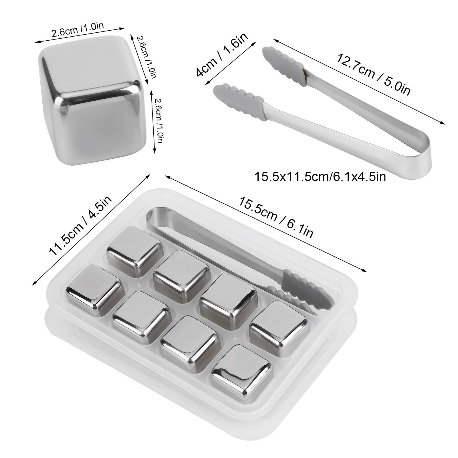 Pietre Per Whisky A Forma Di Cuore: Set Da 8 Cubetti In Acciaio Inox, Riutilizzabili, Con Pinza, Raffreddano Senza Diluire, Regalo Ideale - 2