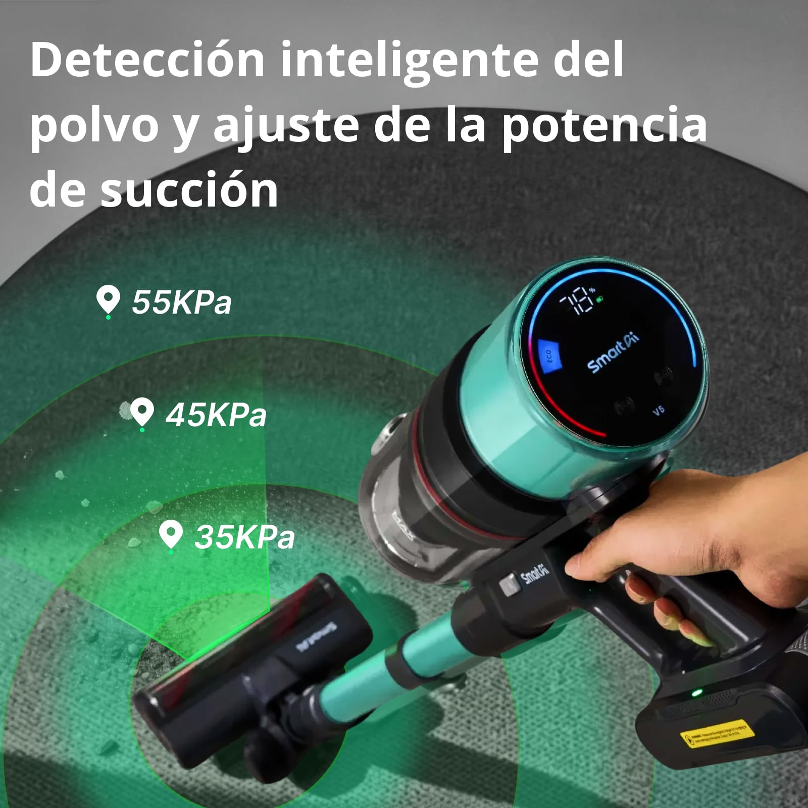 V5 Pro Aspiradora sin Cable, 55 kPa/600W/80 Min,manguera flexible de 1 m | Aspirador escoba con modo AUTO, 1.5L, filtro HEPA y sistema antienredos para suelos y mascotas