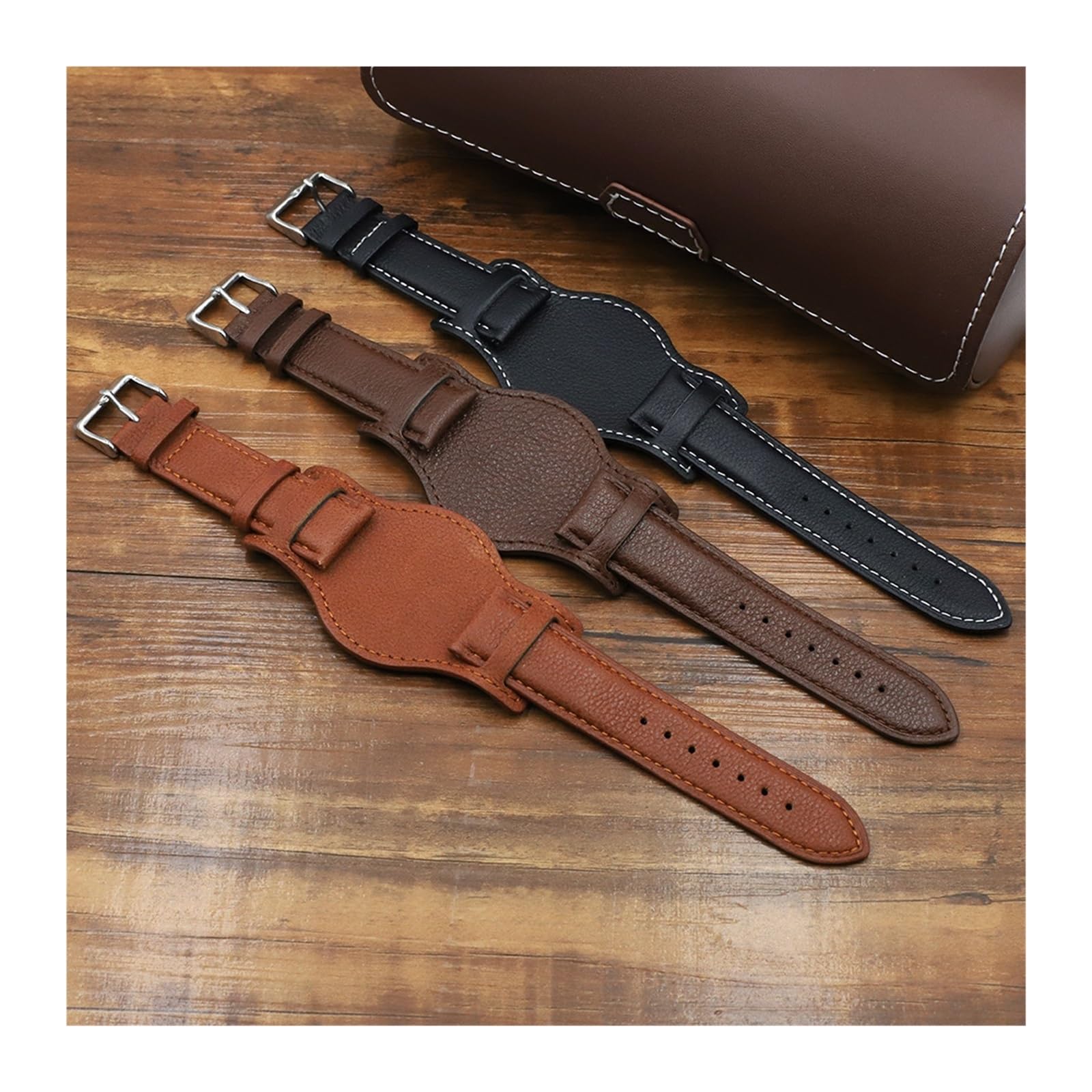 Klassische 70er Jahre Leder Uhrenarmband Ersatzband Vintage Retro Echtleder Uhrenarmband 18 20 22mm (Coffee,18mm)