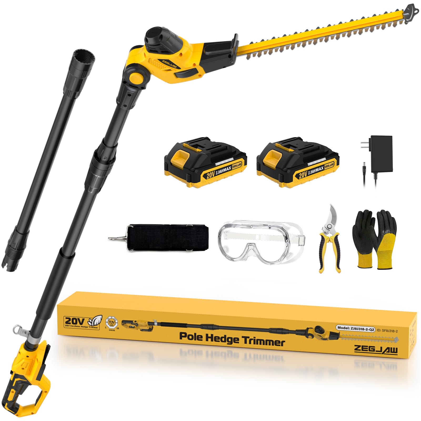 ZEGJAW 18-Inch 20V Pole Hedge Trimmer