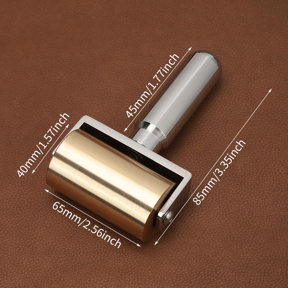 WUTA Rodillo de presión de 65 mm de latón macizo + acero inoxidable, rodillo de piel para pegamento y laminación, alisador profesional de bordes y rodillo de costura para procesamiento de cuero DIY