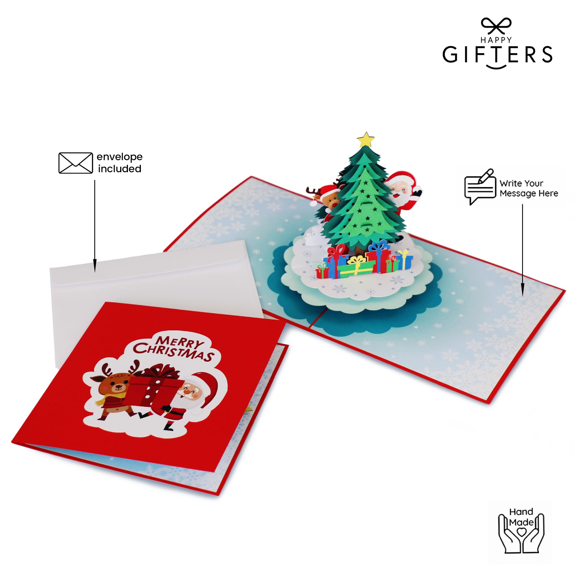 HAPPY GIFTERS Christmas Tree Pop Up Cards, 3D Greeting Pop Up Cards, Xmas Gifts Pop Up Card - Image 3