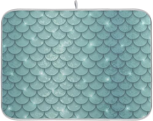 Escamas de sirena brillantes para secar platos, tapete de secado para encimera de cocina, tapete mate para cocina, 16 x 18 pulgadas