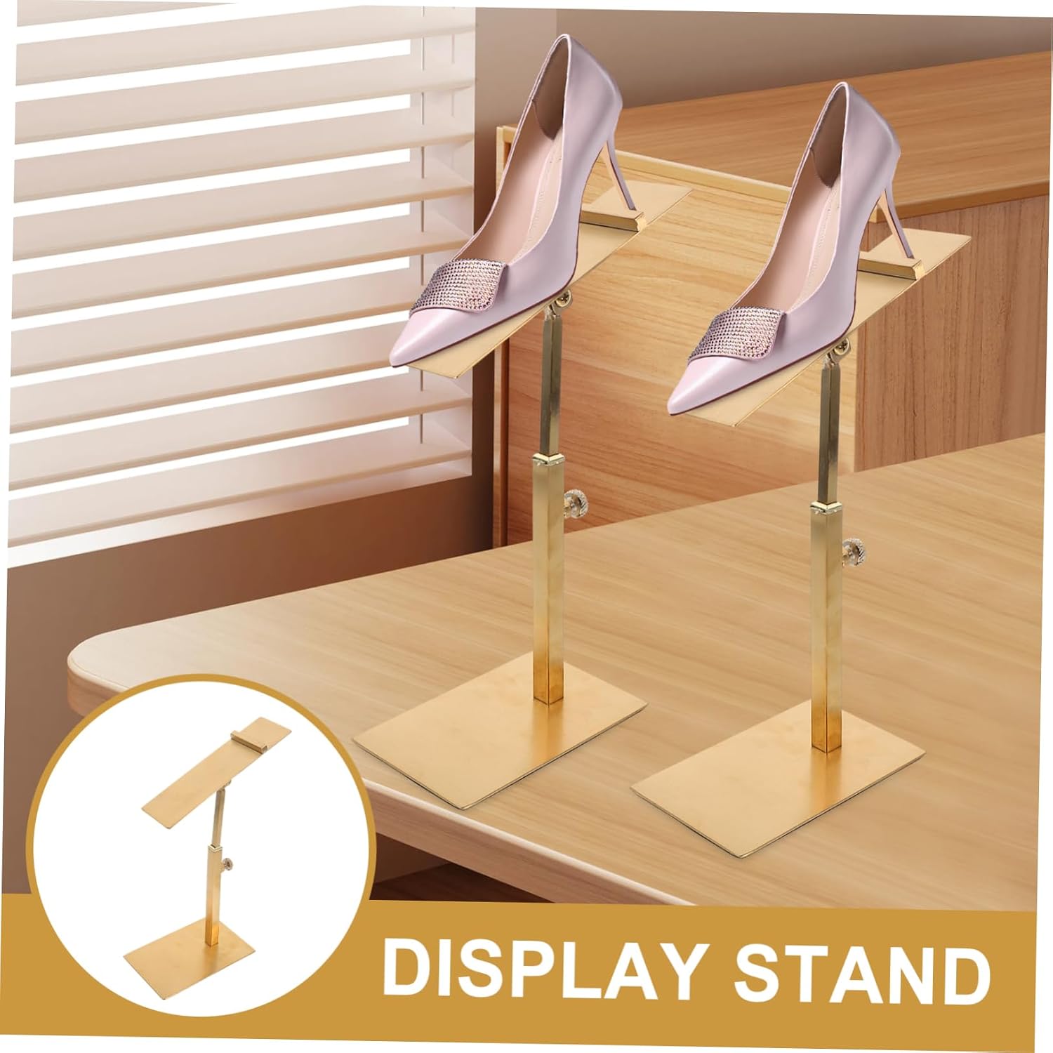 Stainless Steel Shoe Display Stand High Heel Riser for Retail Shop Adjustable Height Space-Saving Shoe Rack