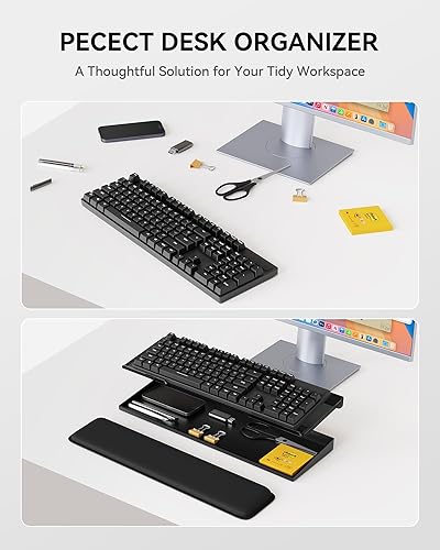 Miniatura 3 de Soporte para teclado de computadora con caja de almacenamiento, reposamuñecas elevador de teclado para escritorio, accesorios organizadores de Negro