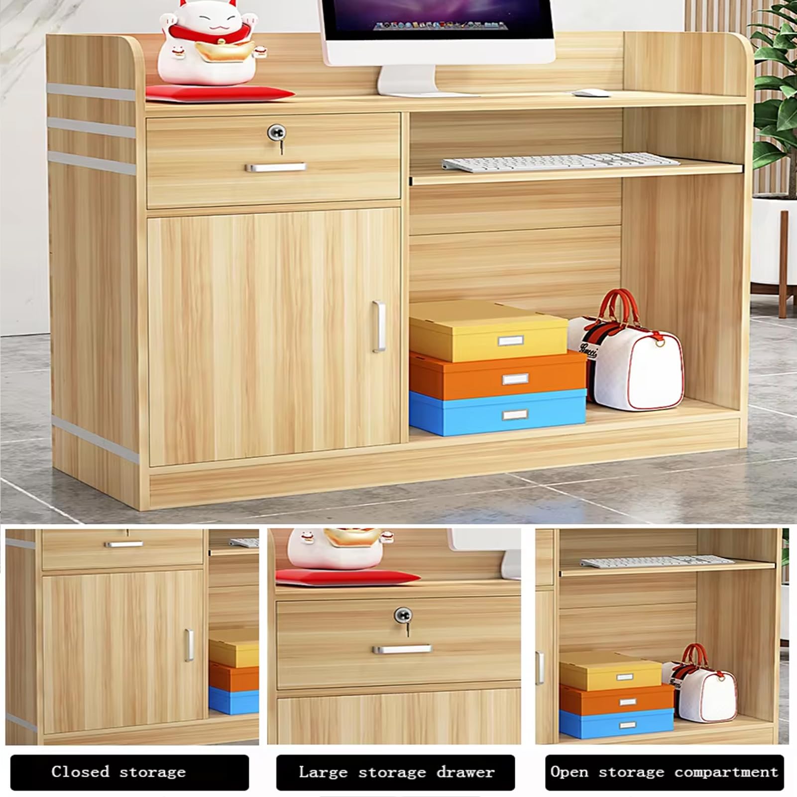 Recept Desk moderno, banco vendita al dettaglio con Ders chiudibile a chiave, tavolo da ingresso semplice per casa e ufficio, tavolo da 80 cm/31,4 pollici per aziende