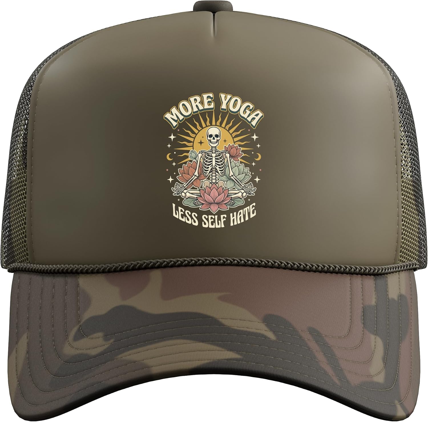 More Yoga Less Self Hate Trucker Hat with Adjustable Mesh Back image 2