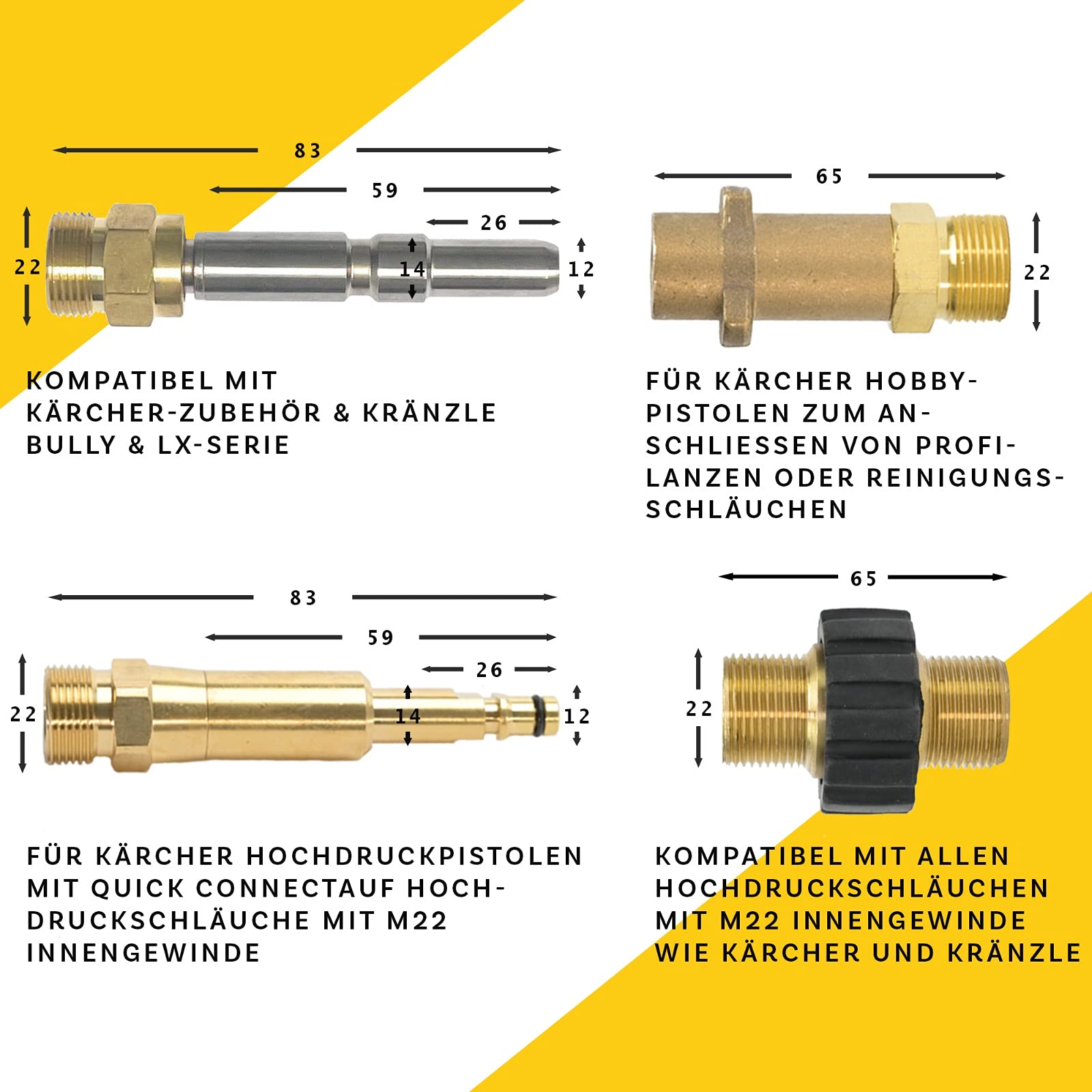 Rohrreinigungsschlauch (7-Teilig) PROFESSIONAL für Kärcher Kränzle NILFISK ALTO WAP HD HDS Anschluss 1/8" AG : M22 x 1,5 IG & Bajonett-Adapter & Adapter KEW & 2x Düsen & Quick Connect (30 Meter)