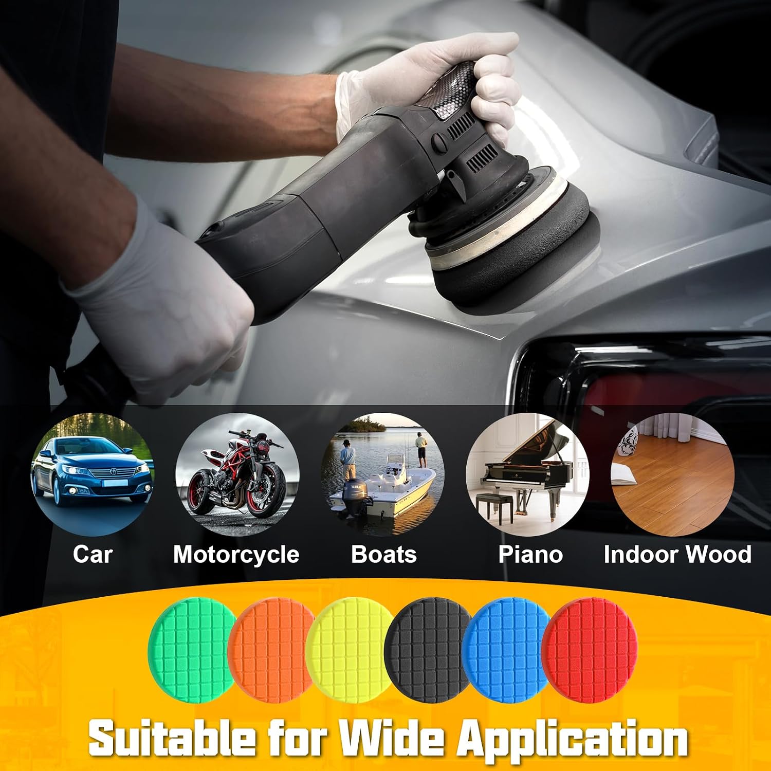 3Pcs Polishing Pad, 6 Inch Buffing Pads, Reusable & Washable Buffing Sponge Pads for Car Buffer Polisher Compounding, Waxing Pads (Black T50)
