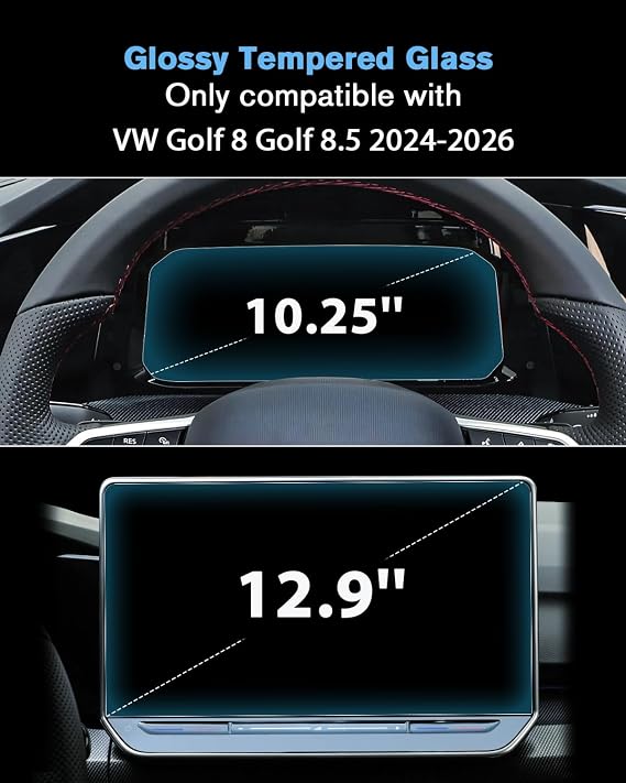 9H Screen Protector for VW Golf 8.5 Golf MK8.5 2024-2026, 12.9 Inch Navigation and 10.25 Inch Digital Cockpit Universal for VW Golf 8.5 GTI, GTE, GTD, R, Variant with Tempered Glass Accessories