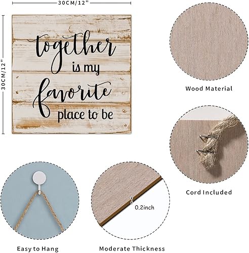 Miniatura 2 de Letrero de madera con texto en inglés Together is My Favorite Place to Be, letrero familiar de madera con cuerda, letrero de pared de madera para