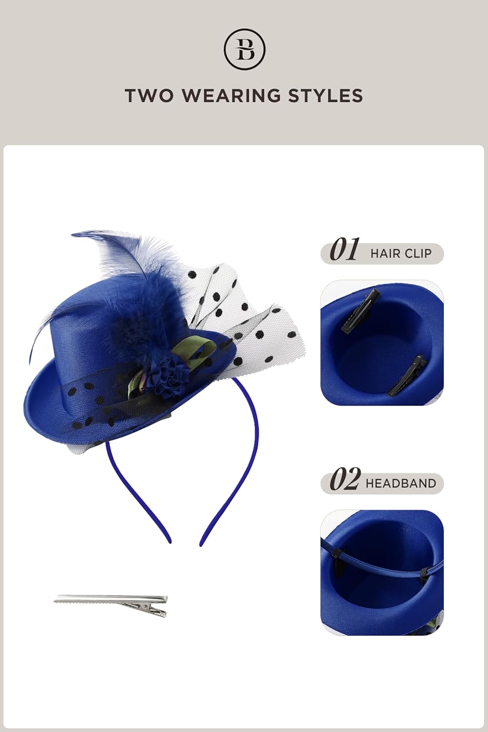 BABEYOND Mini Tea Party Hats - Fascinators for Women Derby Top Hat Tulle Feather Kentucky 1920s Fascinator for Costume Party - Image 7