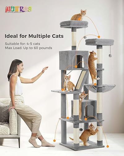 Miniatura 3 de MUTTROS Árbol para gatos de 70.9 pulgadas de alto para gatos grandes, árbol grande para gatos de interior, torre de felpa de varios niveles con 6