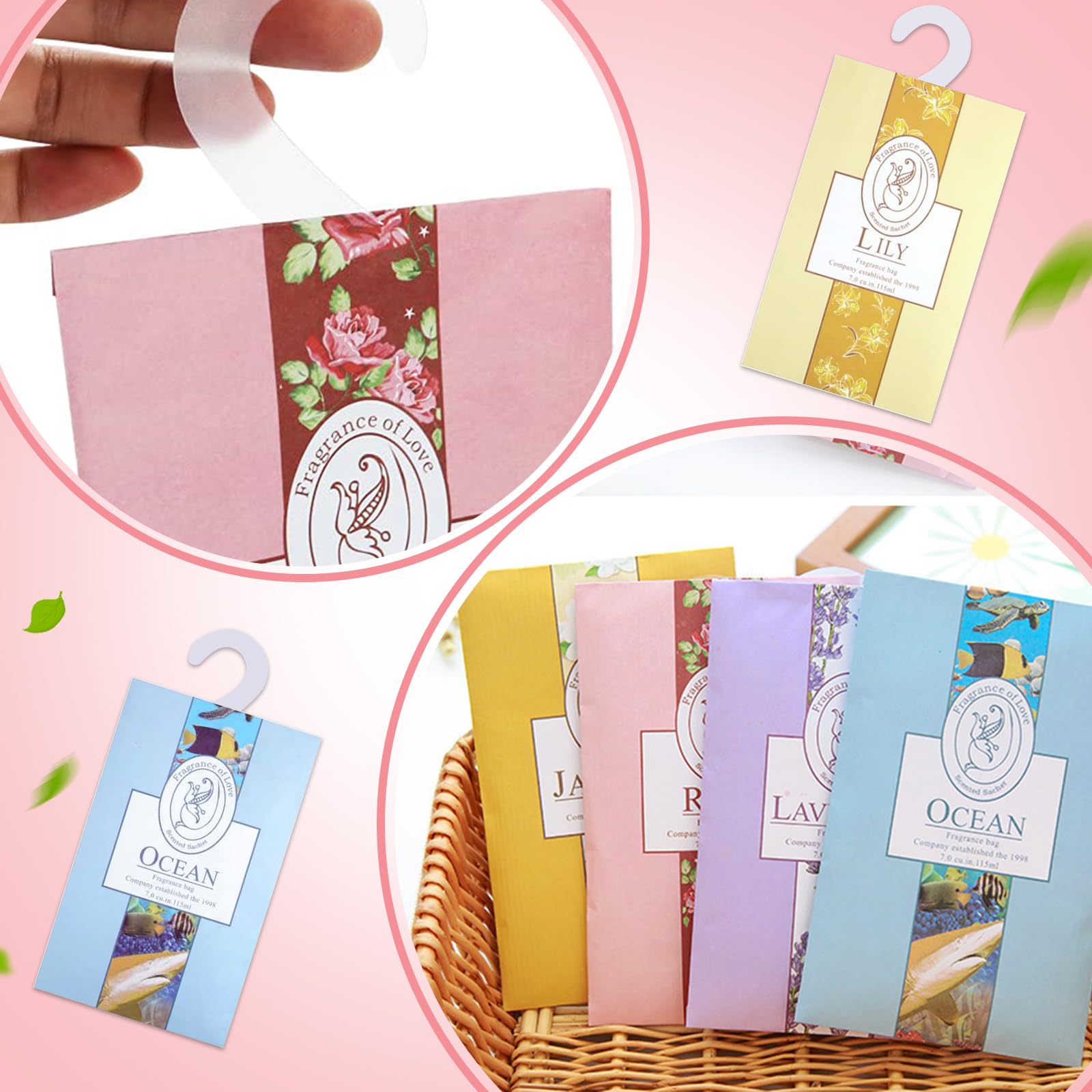 Sachet Parfumé Armoire, Parfum de Garde Robe avec Crochet, Air Fresheners for Drawer, Répulsif Mites, pour Tiroirs, Armoires, et Garde Robes, 12 sachets, 6 parfums