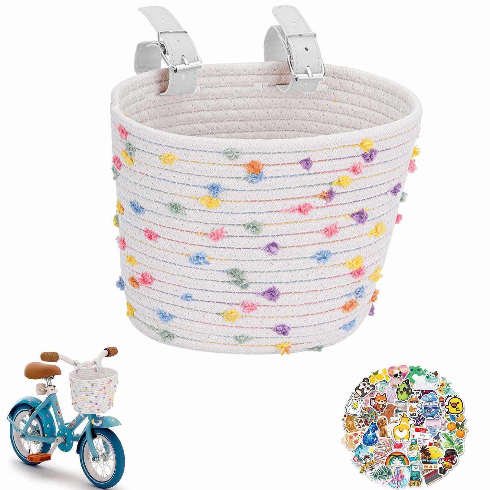 Kids Bike Basket Cotton Rope Woven Front Bicycle Basket for Boys Girls Bike Basket Kids Front Handlebar Basket for Scooter,Balance Bikes