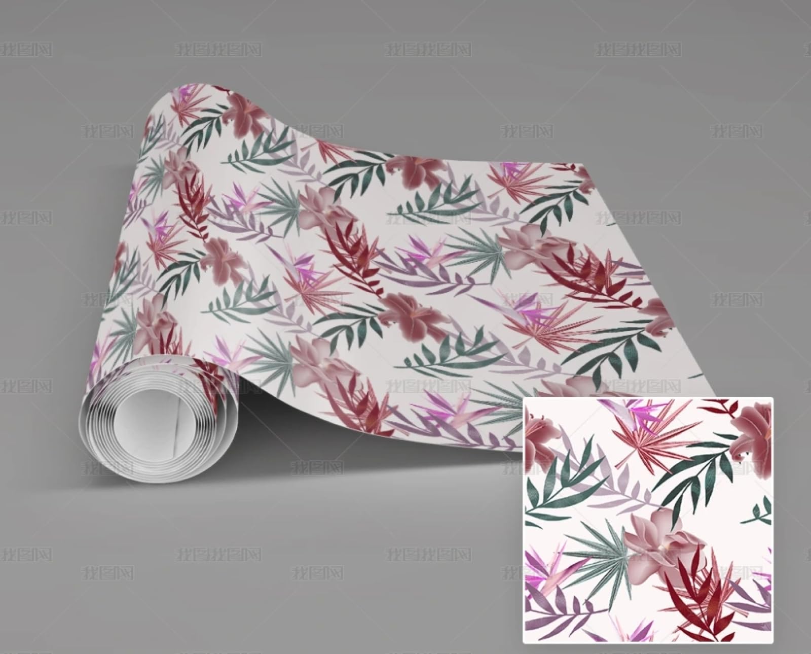Papier peint autocollant fleurs roses 45x600cm en vinyle imperméable pour meuble
