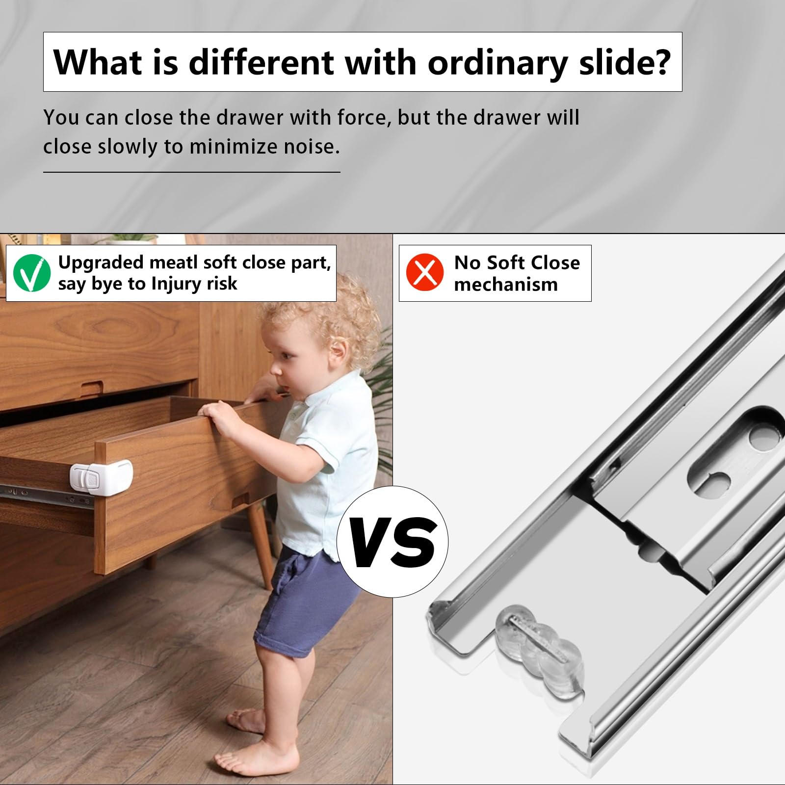 AOLISHENG 1 Pair Soft Close Stainless Steel Drawer Slides 12 14 16 18 20 22 24 Inch 100 lb Load Capacity Side Mount Full Extension Ball Bearing Self Slow Kitchen Cabinet Rails Dresser Glides