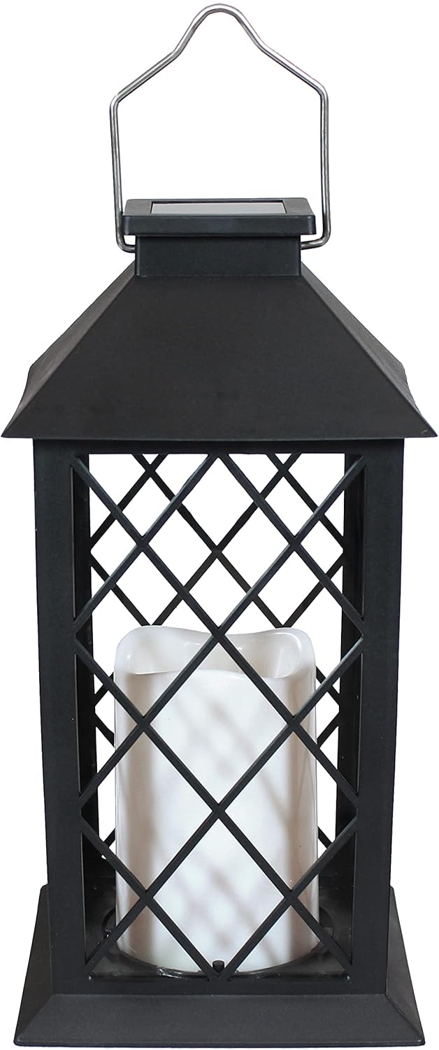 Sunnydaze Concord 11-Inch Solar LED Decorative Candle Lantern - Tabletop/Hanging Light - Set of 2 - Black