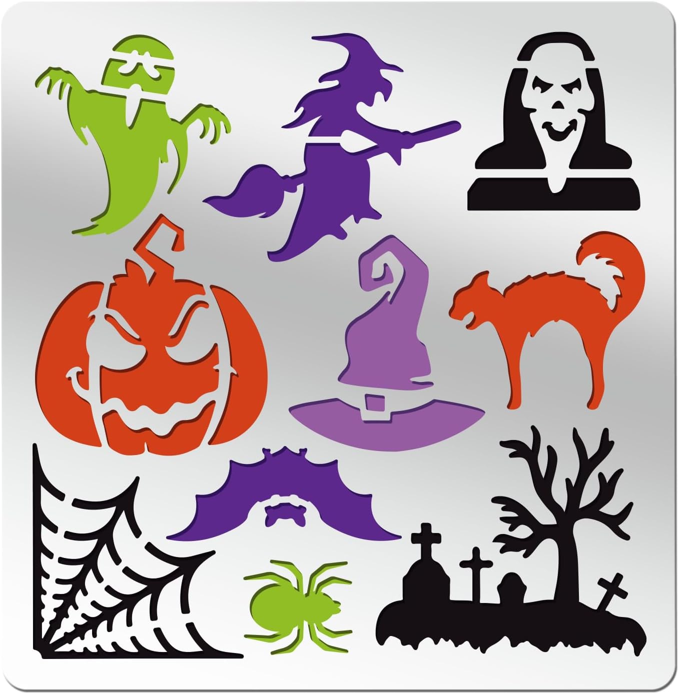 Halloween Stainless Steel Stencil 6 x 6inch Metal Stencil Templates Reusable Drawing Template for Painting on Wood Walls Fabric Furniture Canvas Journaling Decor