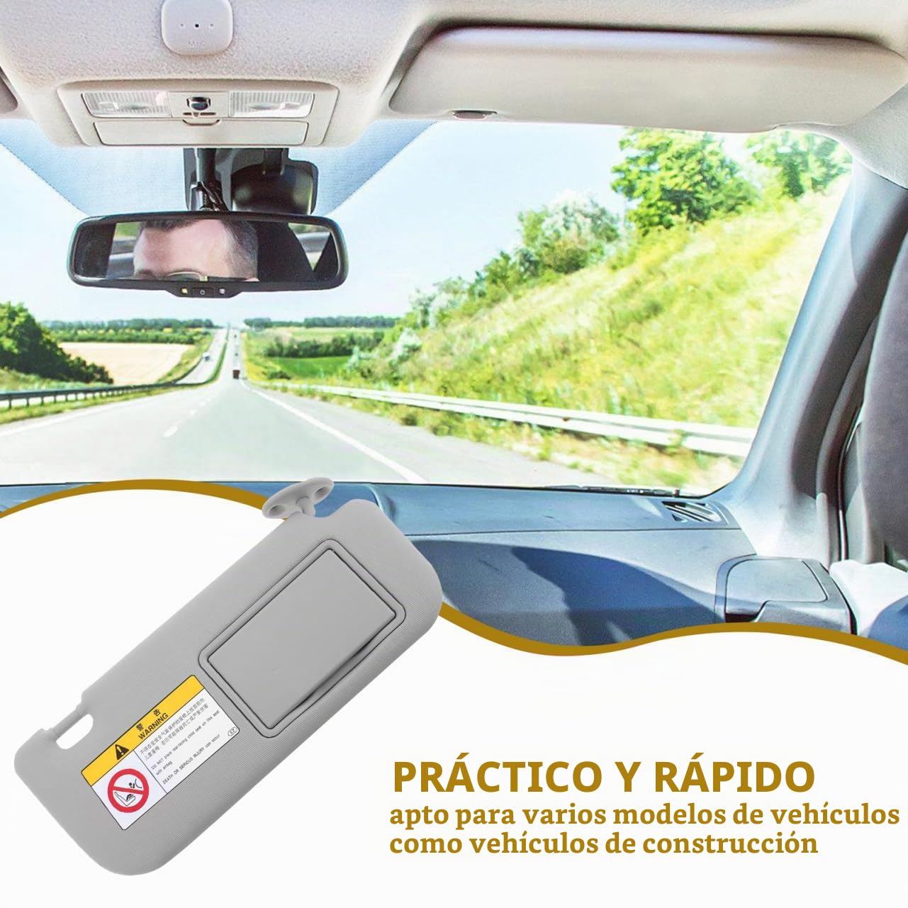 Ciieeo Visera Solar para Coche Lado Derecho con Espejo De Maquillaje Instalación Fácil Parasol Interior Automotriz Ajuste Cómodo para Varios Vehículos