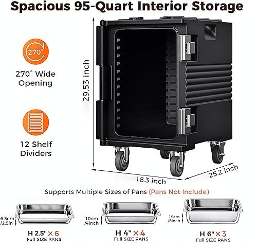 Miniatura 7 de Calentadores de alimentos de catering no eléctricos de 95 cuartos de galón con ruedas giratorias, pestillo de acero inoxidable 304, portador de