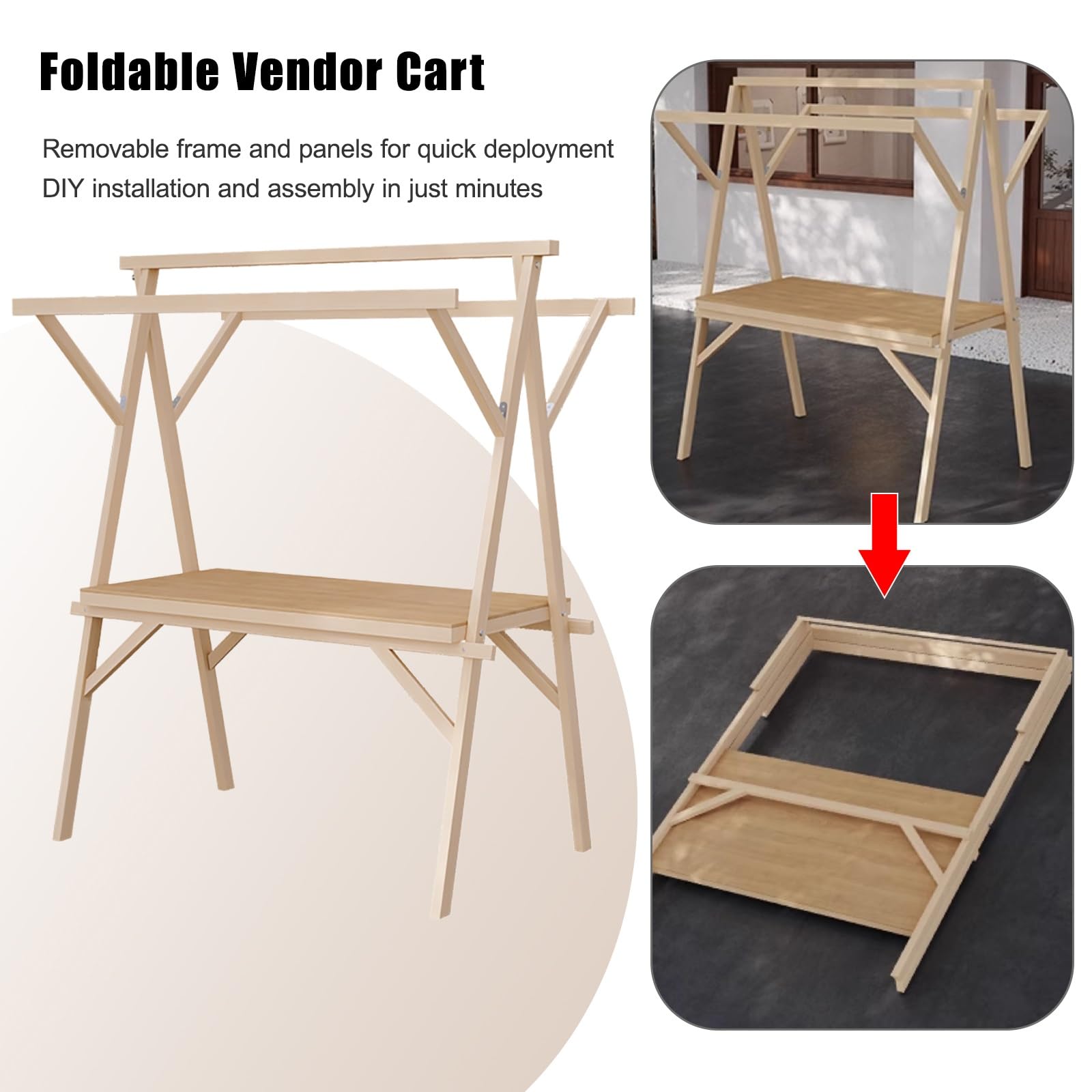 Generisch Marktstand-Ausstellungsstand mit Markise, Wooden Kiosk Faltbarer Verkaufsstand Für Straßen-/Bauernmarkt(Orange 2,120cm/47.2in)