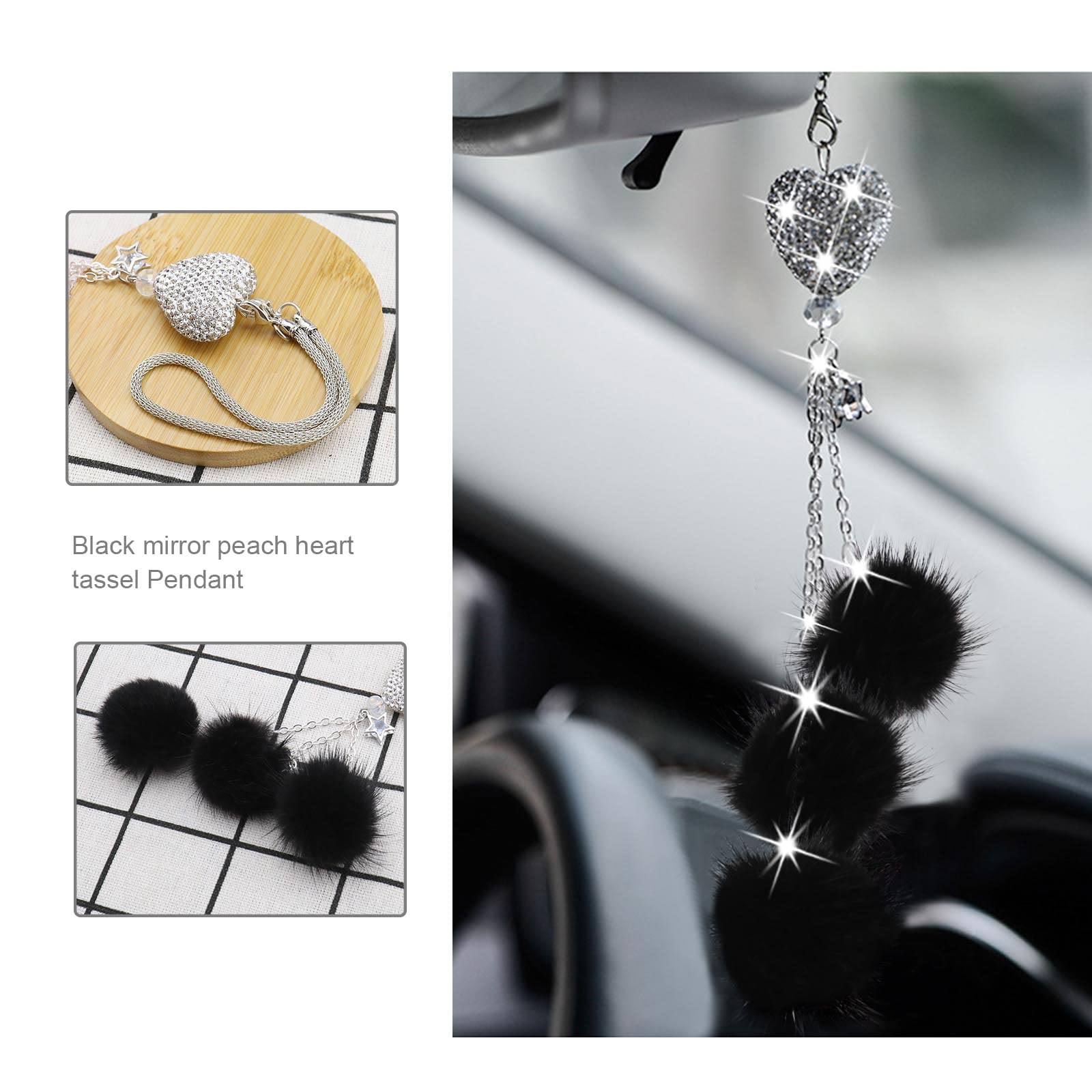 VGOL Auto Spiegel Anhänger Weiß - Strass Herz Dekoration Mit Brillenhalter