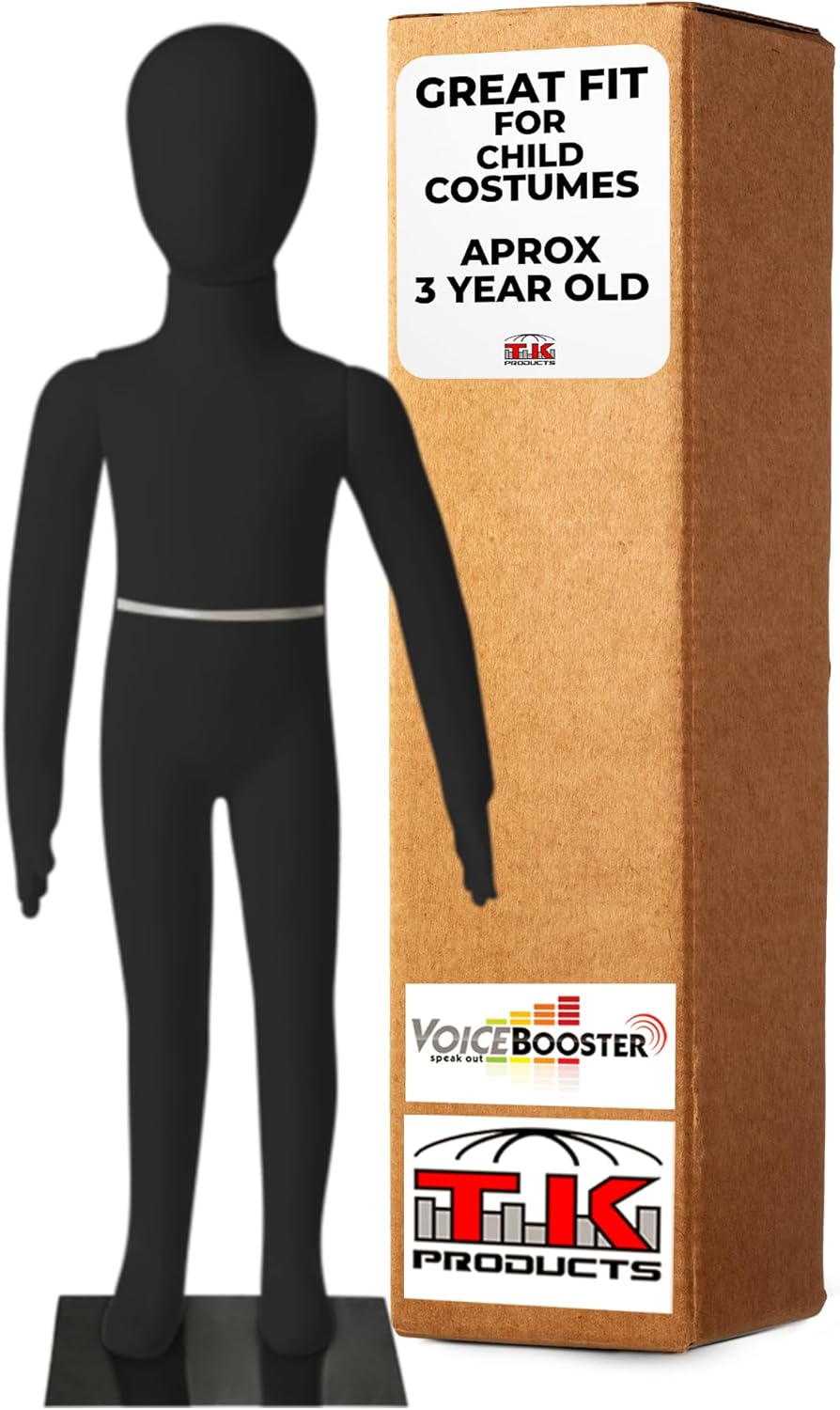 Child Mannequin (5 Year Old) by Voicebooster Speak Out - Flexible, Bendable, Poseable Standing Model with Adjustable Arms - Soft Foam Dress Form for Costumes, Clothing Display, Sewing - Grey