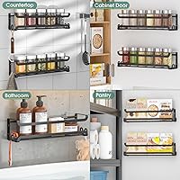Vista 8 de LUCYCAZ 2 Pack Wall Mounted Spice Rack with 8 Hooks, Spice Organizer Shelf for Stove Cabinet Pantry Door,Screw or Adhesive Spice Shelf Hanging Wall