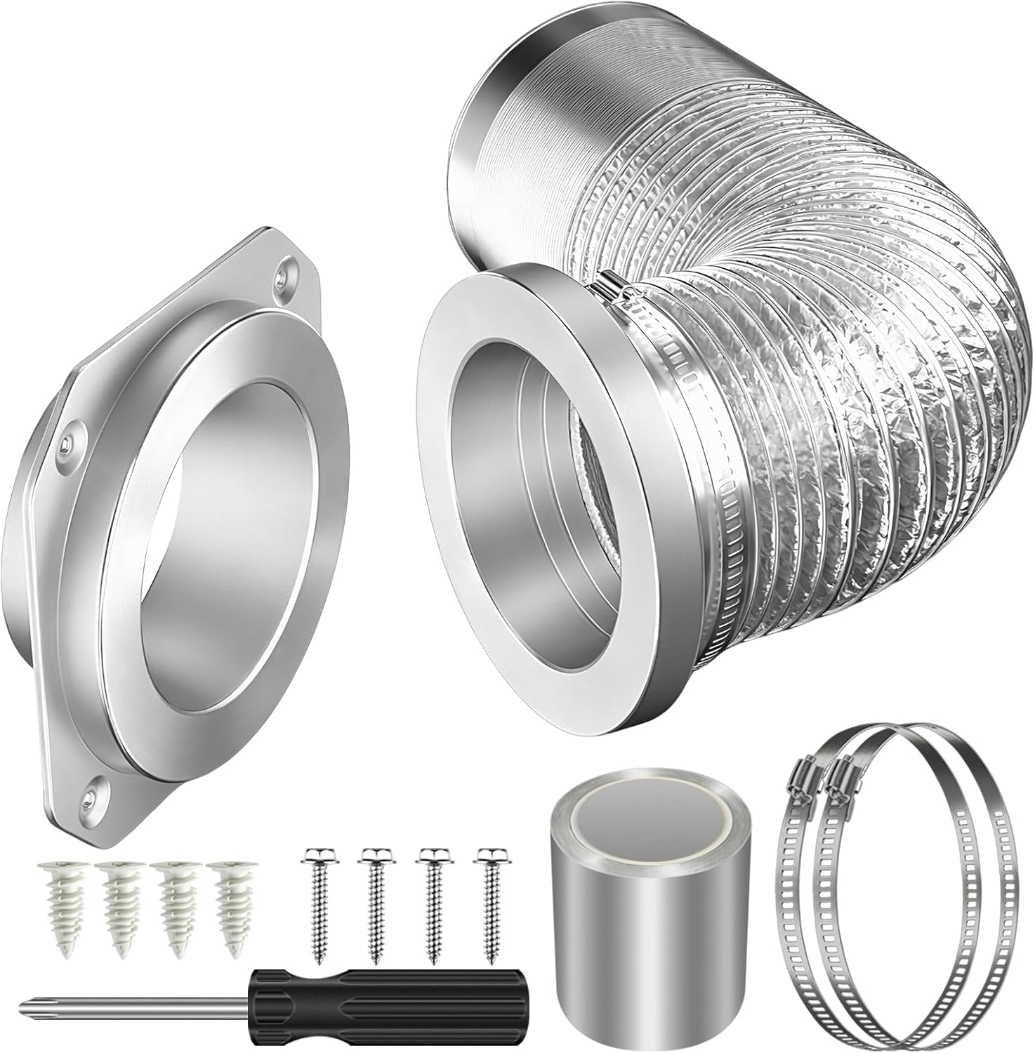 Stainless Steel Magnetic Dryer Vent Coupling Connector Kit, Easy to Clean Lint Quick Connect for 4“ Vent Systems, 3.3FT Hose, Airtight Seal, Save 4–6 Inches of Space