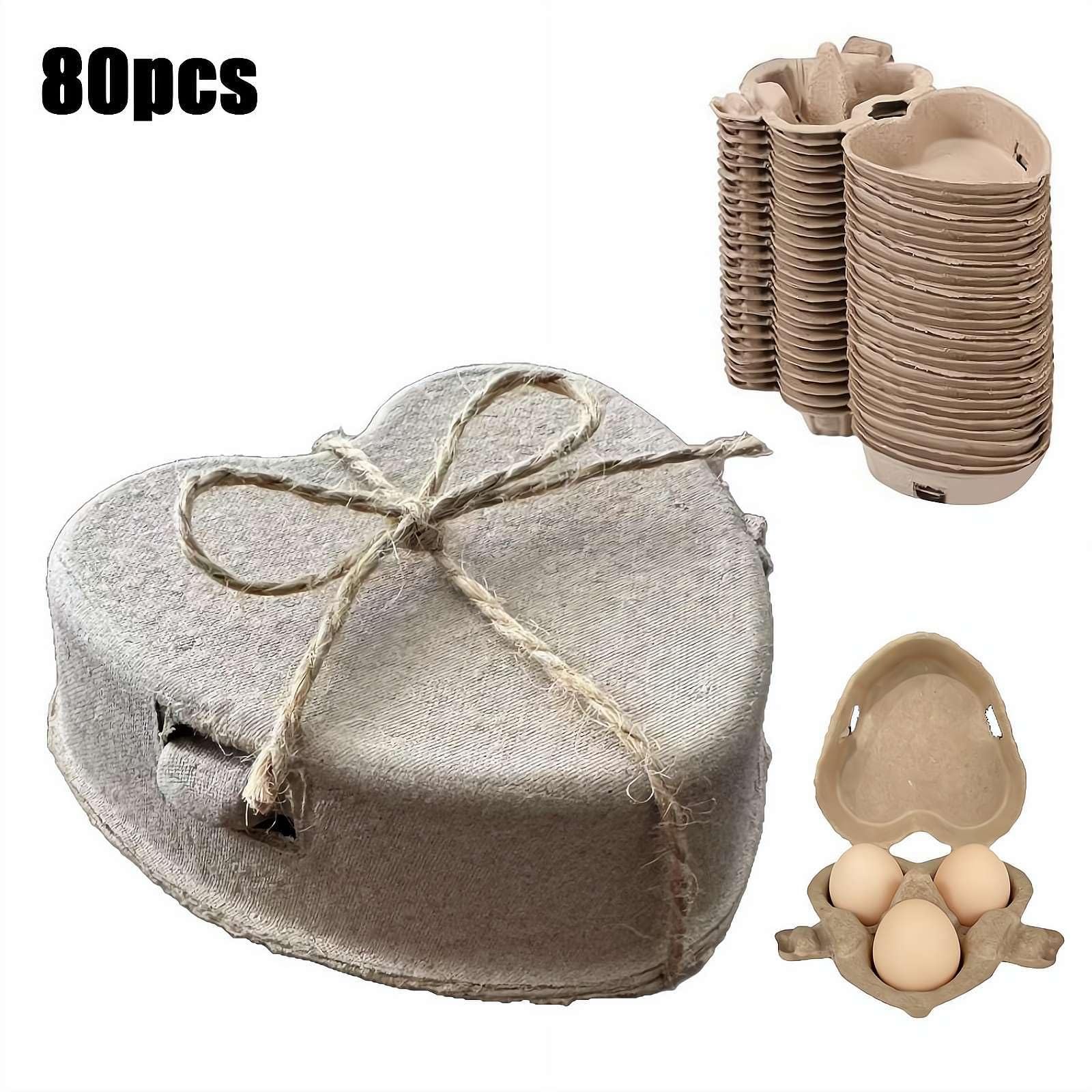 50 cajas de huevos en forma de corazón de Pascua, bandejas de papel de 4.7 pulgadas con cuerda para 3 huevos, cartón reutilizable para almacenamiento de huevos de gallina