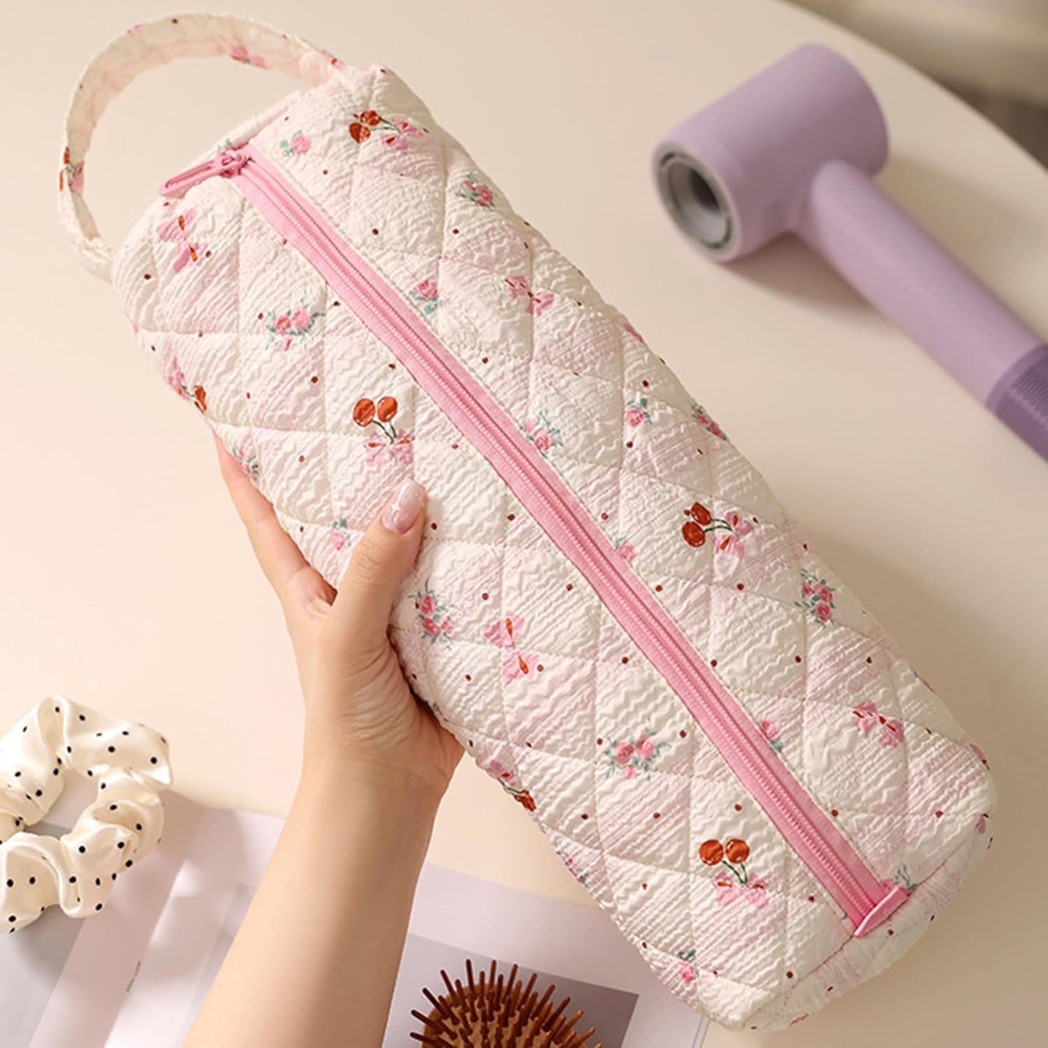 1 pcs Cute Travel Case Compatible for Multi-Styler and Attachments Portable Hair Dryer Storage Bag with Handle,for Curling Irons, Flat Irons, Hair Dryers and Styling Tools, Portable Travel Case