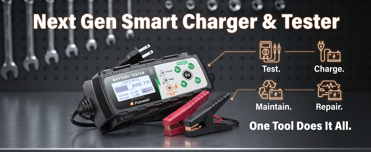 Amazon.com: FOXWELL BC521: 12V Car Battery Charger with Tester, 5A