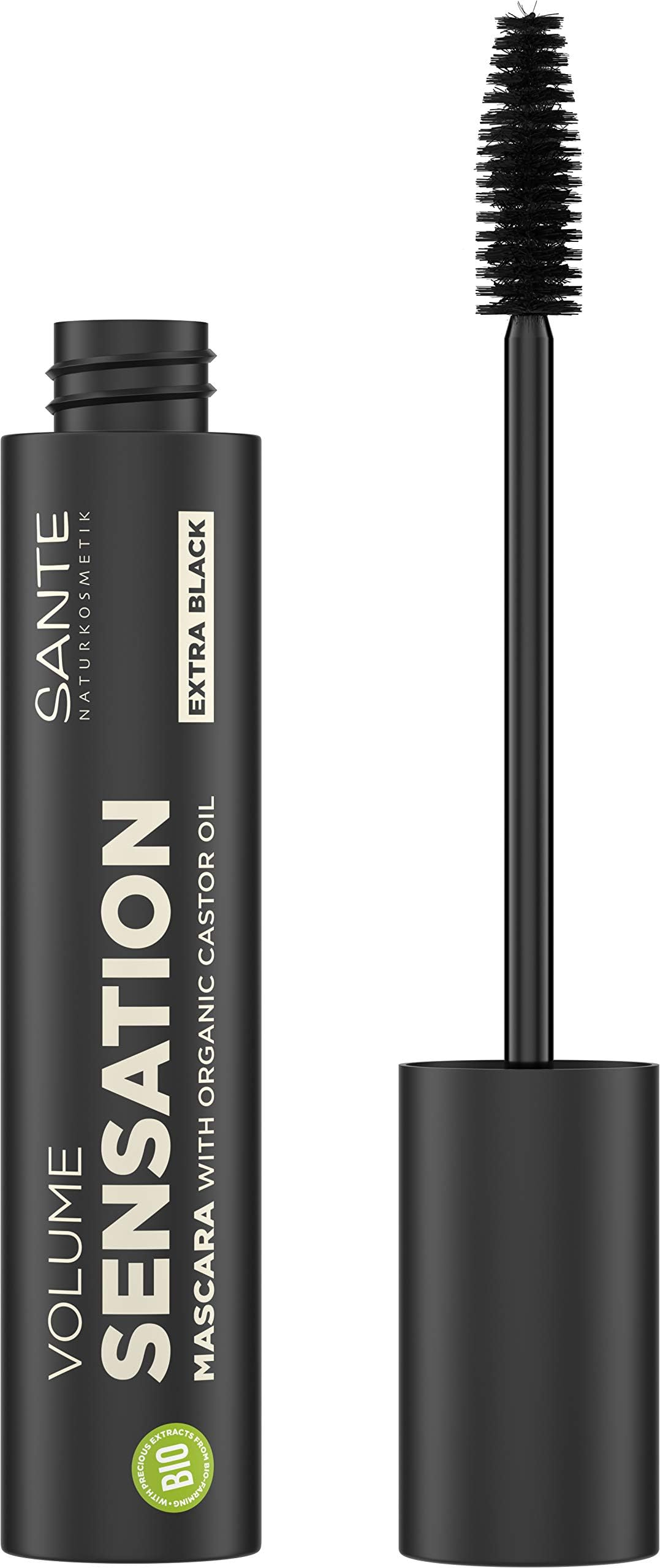 Sante NaturkosmetikVolume Sensation Mascara Extra Black, Black Mascara for Sensational Lash Volume, Natural Make-Up, With Organic Castor & Organic Almond Oil, Vegan, 12ml