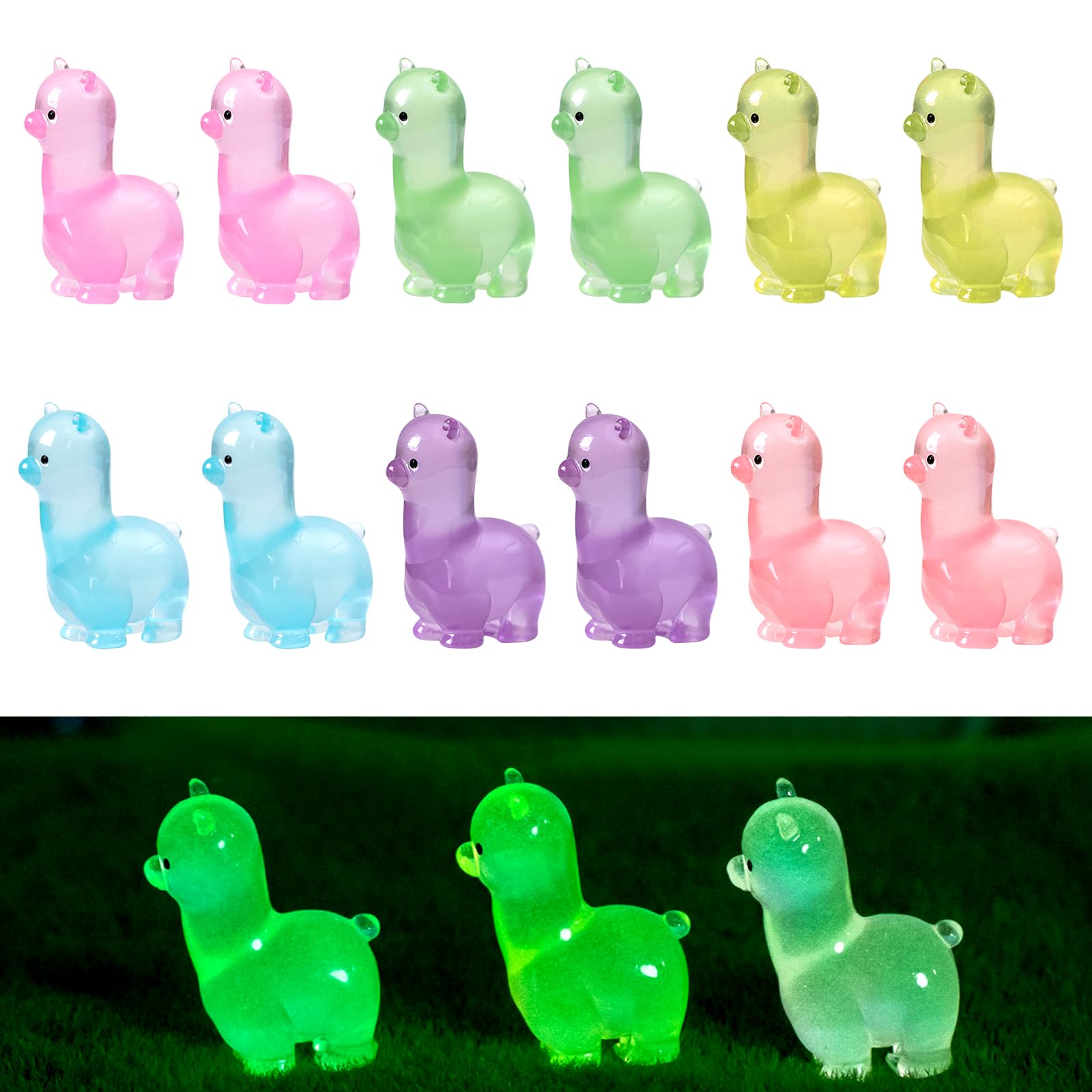 12 świecących mini figurek z alpaki, świecące w ciemności, miniaturowe figurki z alpaki, żywica, małe laboratorium, babeczka, do dekoracji ogrodu, DIY, mikro sceny krajobrazowe, 12 szt