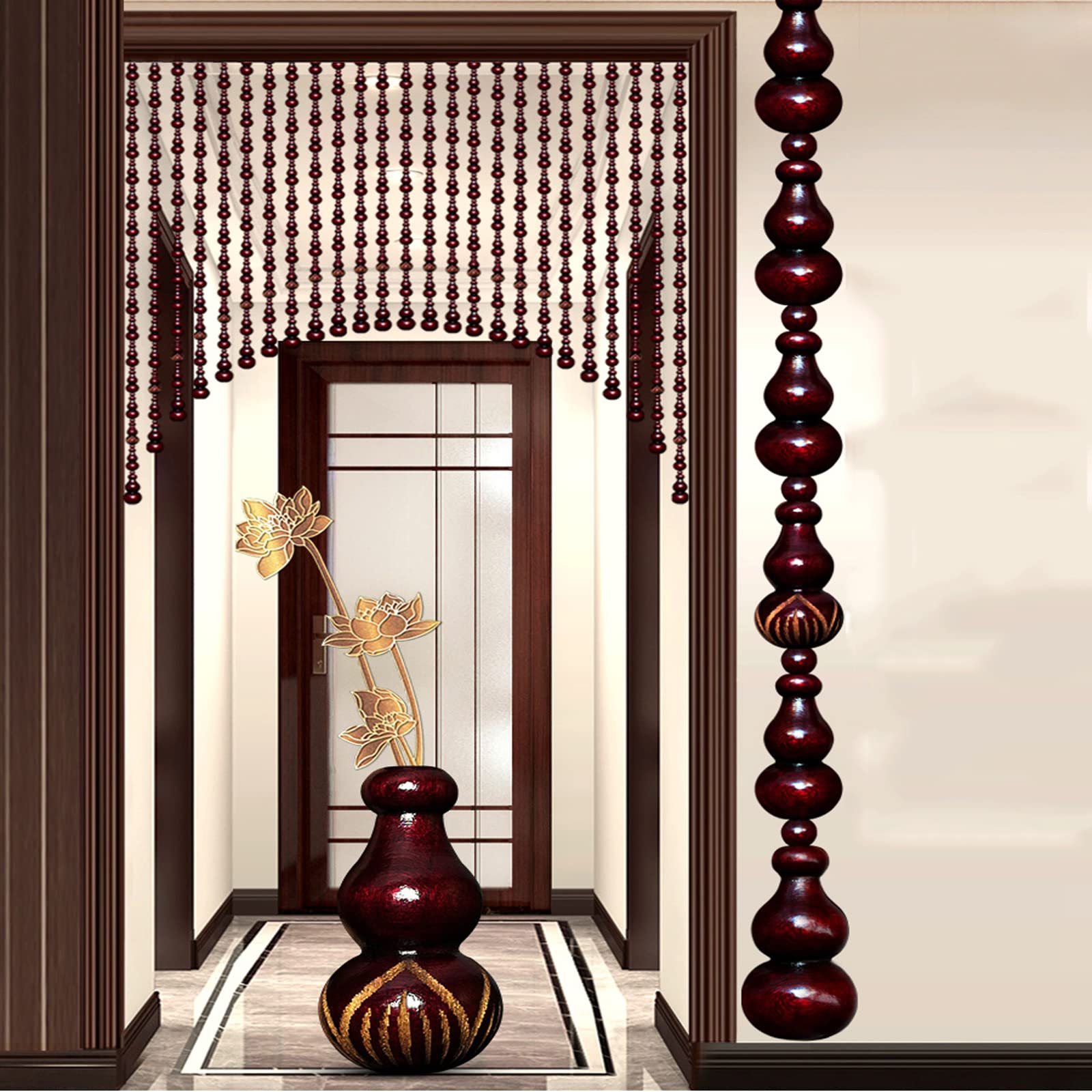 Rideau de Perles Fait Main,Rideau Perlé en Bois Naturel,Cloison de Décoration à La Maison pour La Pièce,Rideau de Perles à Cordes Doors,Style Rétro,Personnalisable (21 Strands-55x125cm)