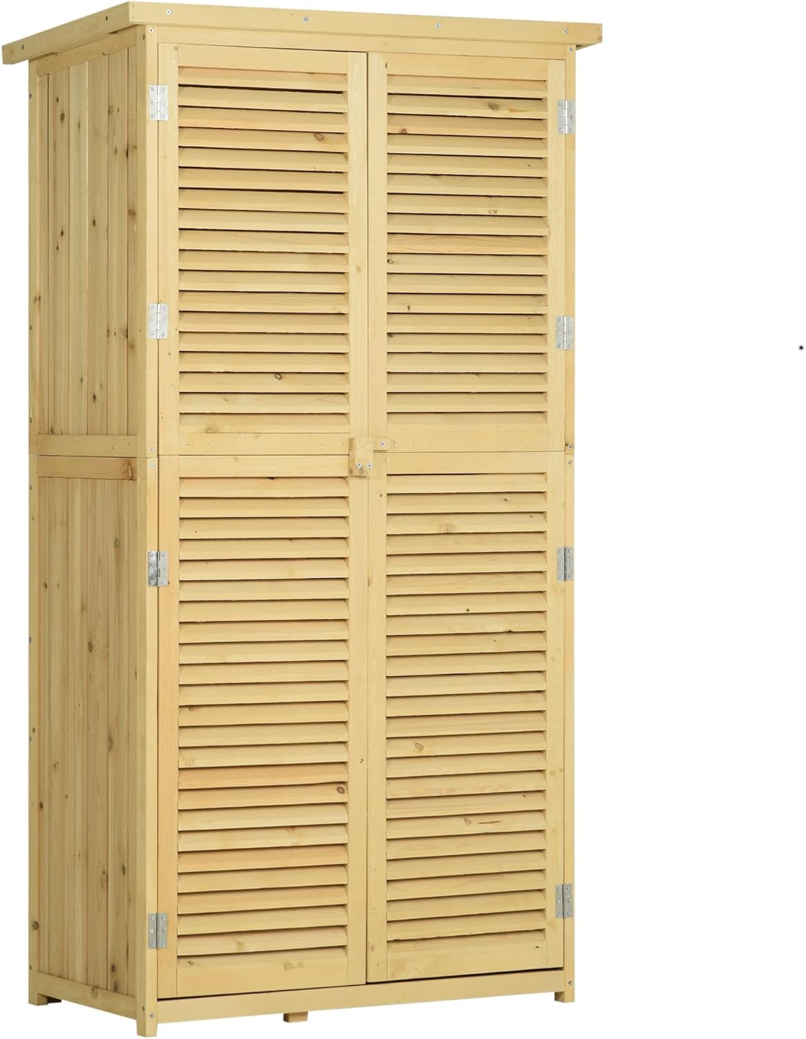 3x5ft Premium Wood Shed Featuring Asphalt Roof, Lockable Doors, Natural Stain Finish, Weatherproof Durable Timber Structure