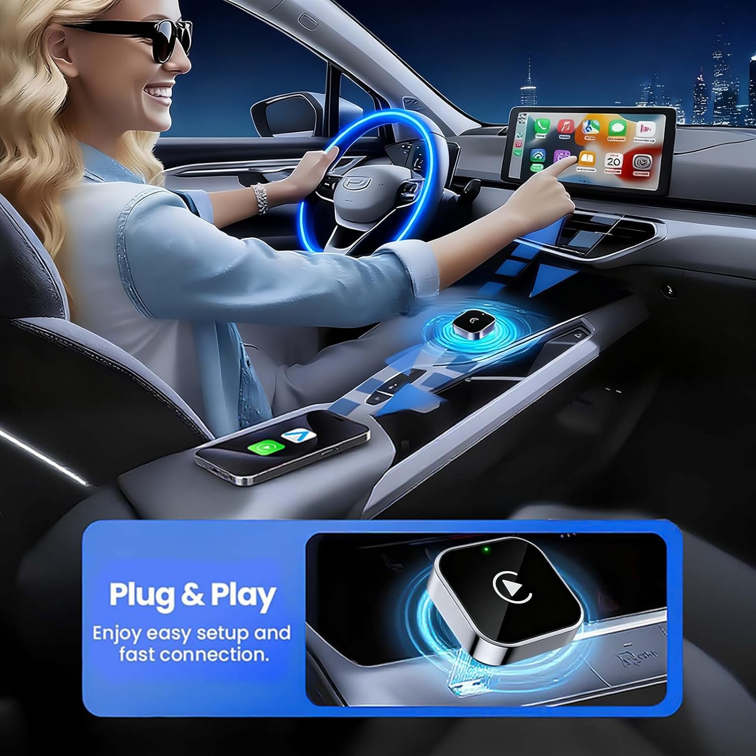 Wireless CarPlay Adapter & Android Auto Dongle, Shiny Silver,Fast Auto-Connect, Compact Plug & Play Wireless CarPlay Converter for iPhone & Android, USB/USB-C, No Delay, Seamless Reconnection - Image 3