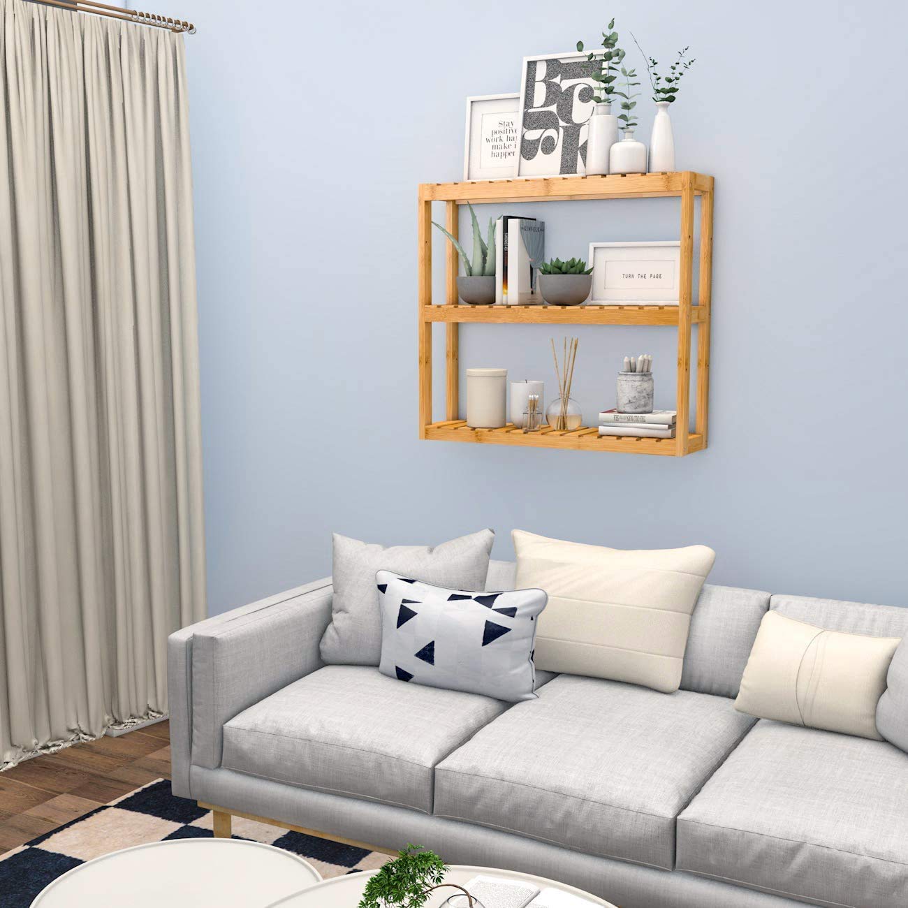 Bambus Wandregal 3 Etagen – 60 X 15 X 54 Cm, Höhenverstellbar, Als Hänge- Oder Standregal Nutzbar, Für Bad, Küche & Wohnzimmer