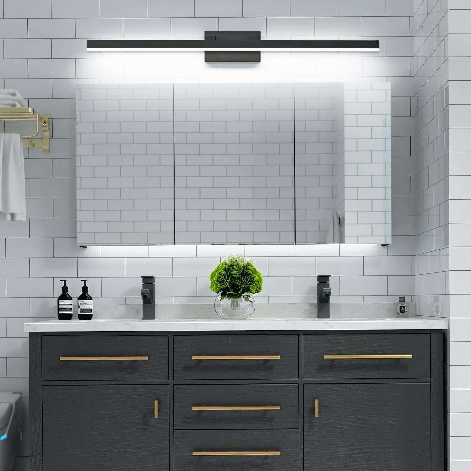 PRESDE Bathroom Light Fixtures Dimmable 40in Black LED Vanity Light for Bathroom Wall Lighting Fixtures Over Mirror（Cold White 6000K）