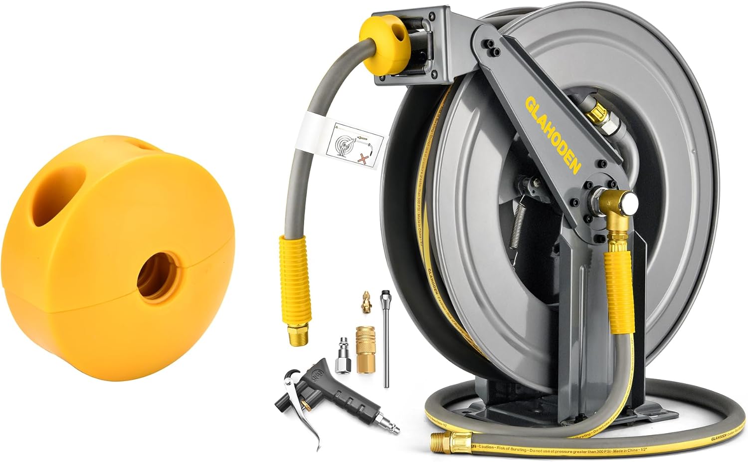 GLAHODEN 3/8 in × 65 ft Double Arm Retractable Air Hose Reel & Air Hose