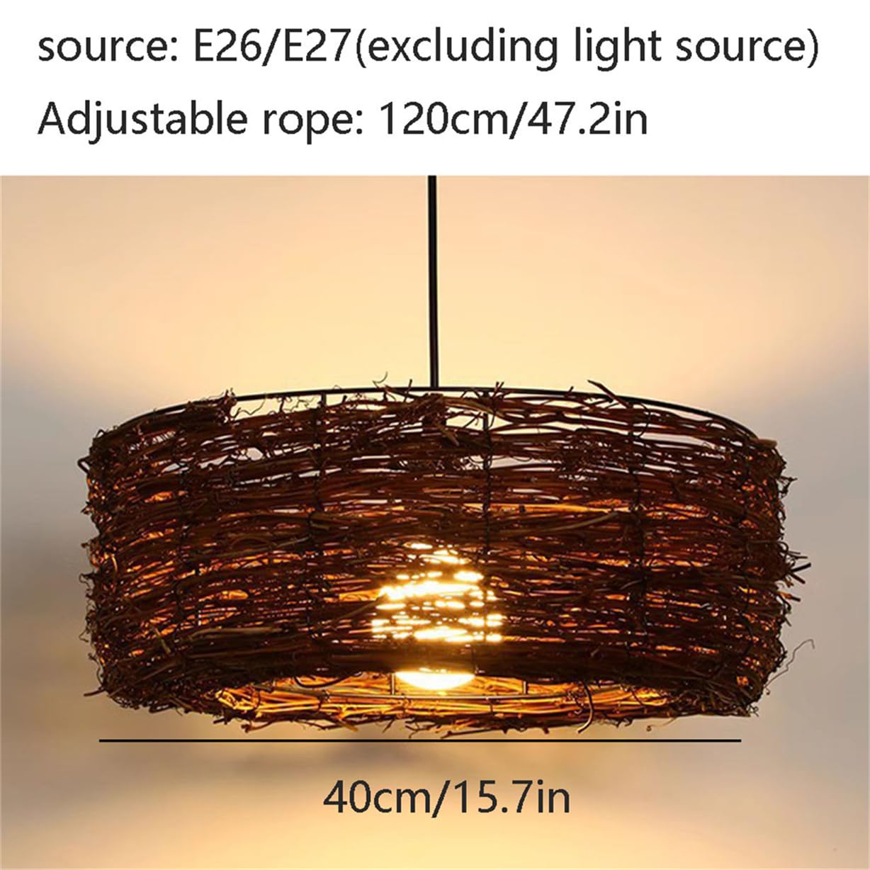 Lampadario A Sospensione Creativo A Forma Di Nido D'uccello In Rattan Intrecciato Con Struttura In Metallo, Lampadario Moderno Vintage In Stile Industriale, Lanterna A Cestino In Vimini