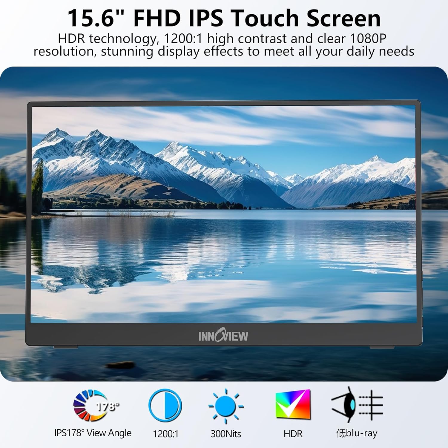 InnoView Portable Monitor Touchscreen 15.6" 1080P 10-Point Touch Screen Monitors Portable with Protective Sleeve Built-in Stand, 1200:1 HDMI USB C Travel Monitor for Laptop, PC, Mac, Phone, Switch view 5
