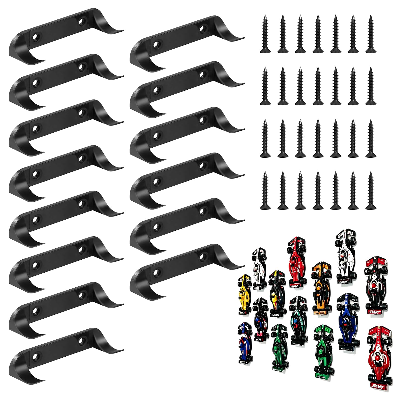 KATIMI 14 Pack Wall Mounts Compatible with Lego F1 Speed Champions Cars, Sturdy Cars Display Holder Bracket Toy Shelves, Hooks for Stand Sturdy Vertical for All Speed Champions Sets